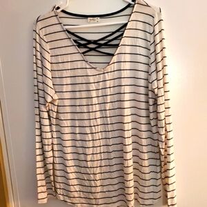 Glitz Blue and White Striped Crisscross V-Neck Blouse